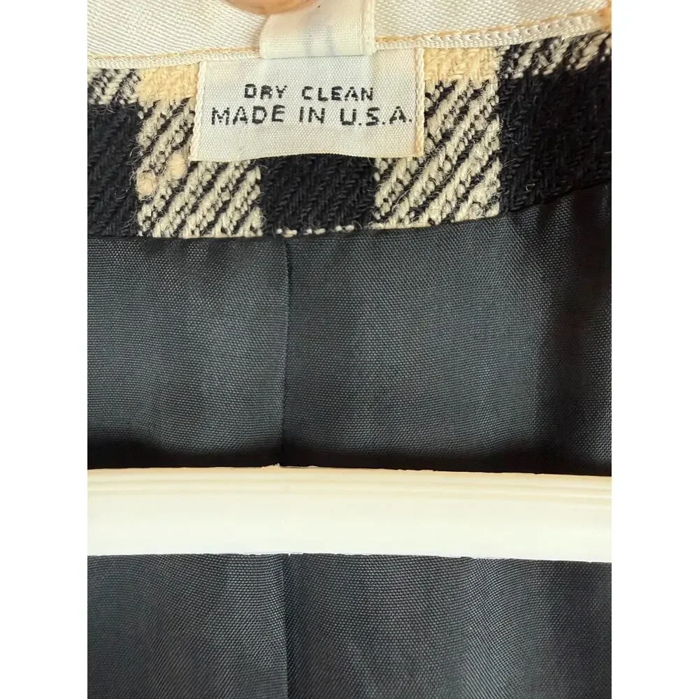 Vintage Christian Dior Black Ivory Check Plaid Skirt Suit Set Womens Size 6 USA